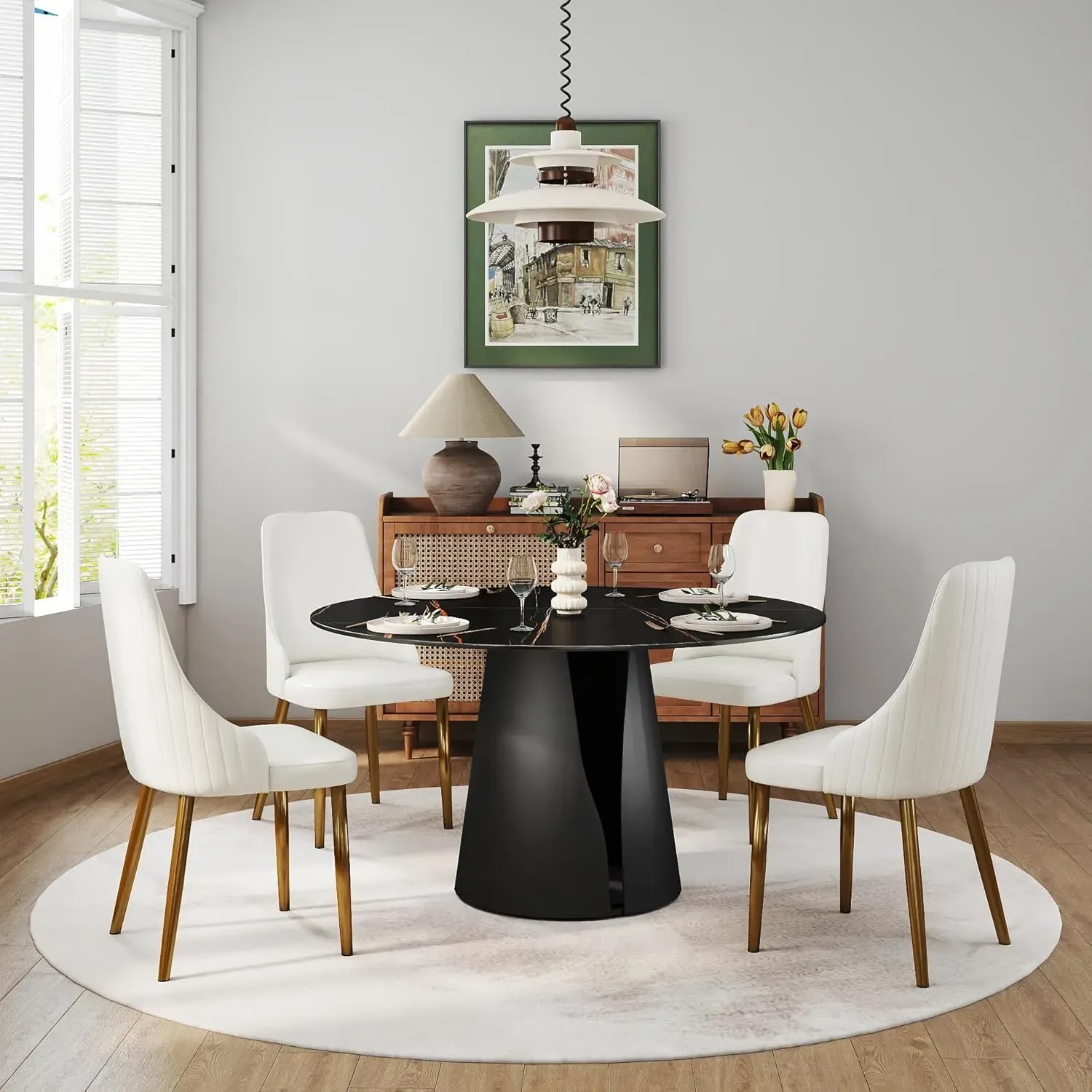 http://Modern%20Round%20Dining%20Table,%20Sintered%20Stone%20Black%20Tabletop,%20Kitchen%20Table%20With%20Solid%20Carbon%20Steel%20Base,%2053%20Black%20Dining%20Table%20For%206%204