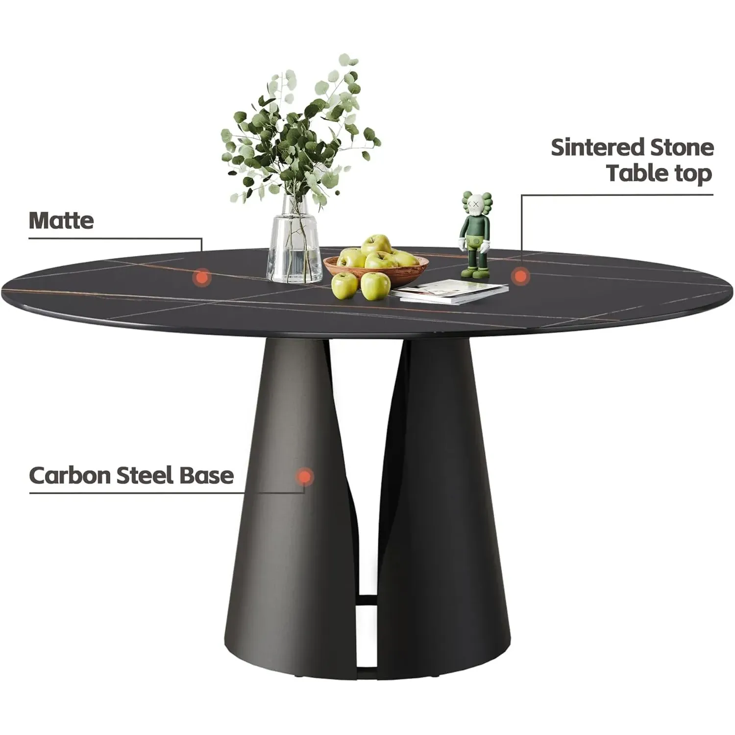 http://Modern%20Round%20Dining%20Table,%20Sintered%20Stone%20Black%20Tabletop,%20Kitchen%20Table%20With%20Solid%20Carbon%20Steel%20Base,%2053%20Black%20Dining%20Table%20For%206%205
