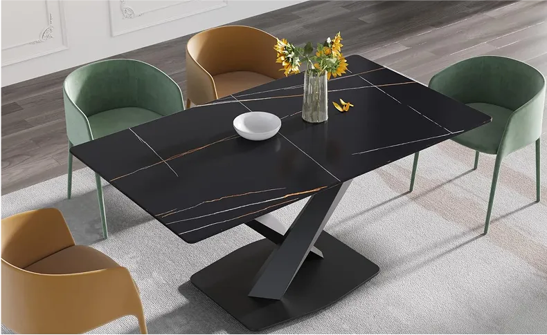 Close-up view of Pietra Dining Table's premium stone surface texture and craftsmanship details