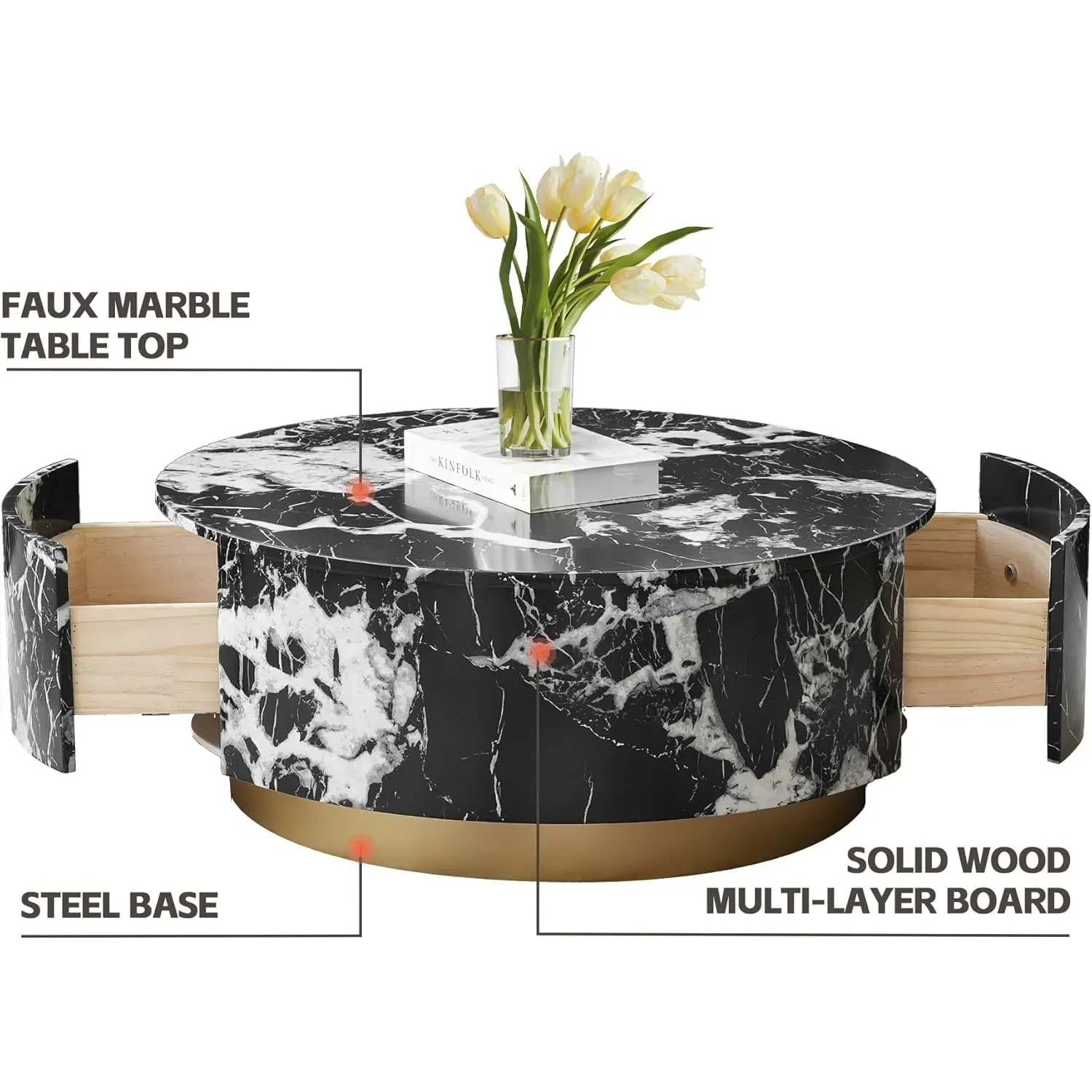 http://Round%20Coffee%20Table%20Faux%20Marble,%2033.4%20Mid%20Century%20Modern%20Coffee%20Table%20With%202%20Drawers,%20Center%20Table%20For%20Living%20Room,%20Office,%20Black%20+%20White%203