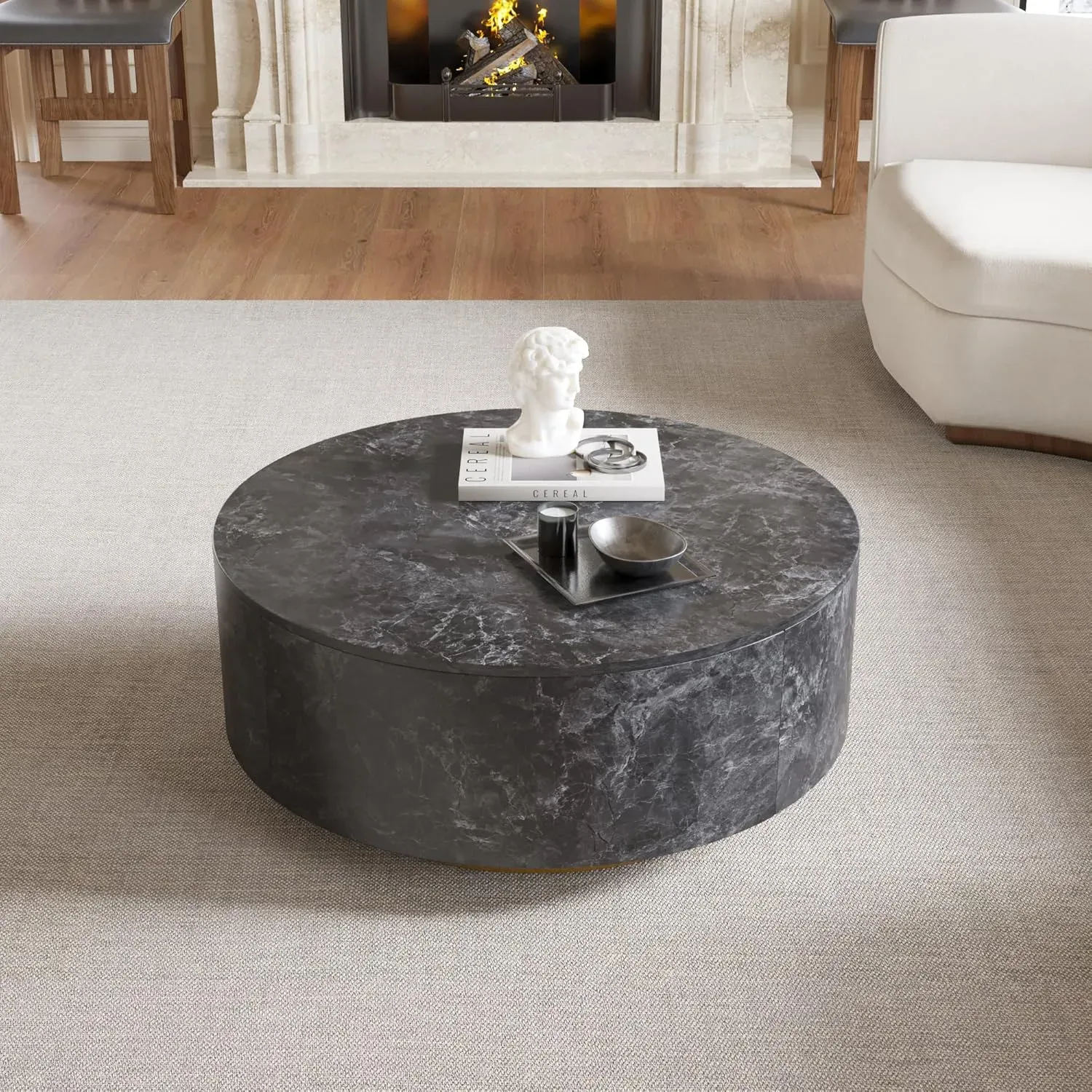 http://Round%20Coffee%20Table%20Faux%20Marble,%2033.4%20Mid%20Century%20Modern%20Coffee%20Table%20With%202%20Drawers,%20Center%20Table%20For%20Living%20Room,%20Office,%20Grey%201