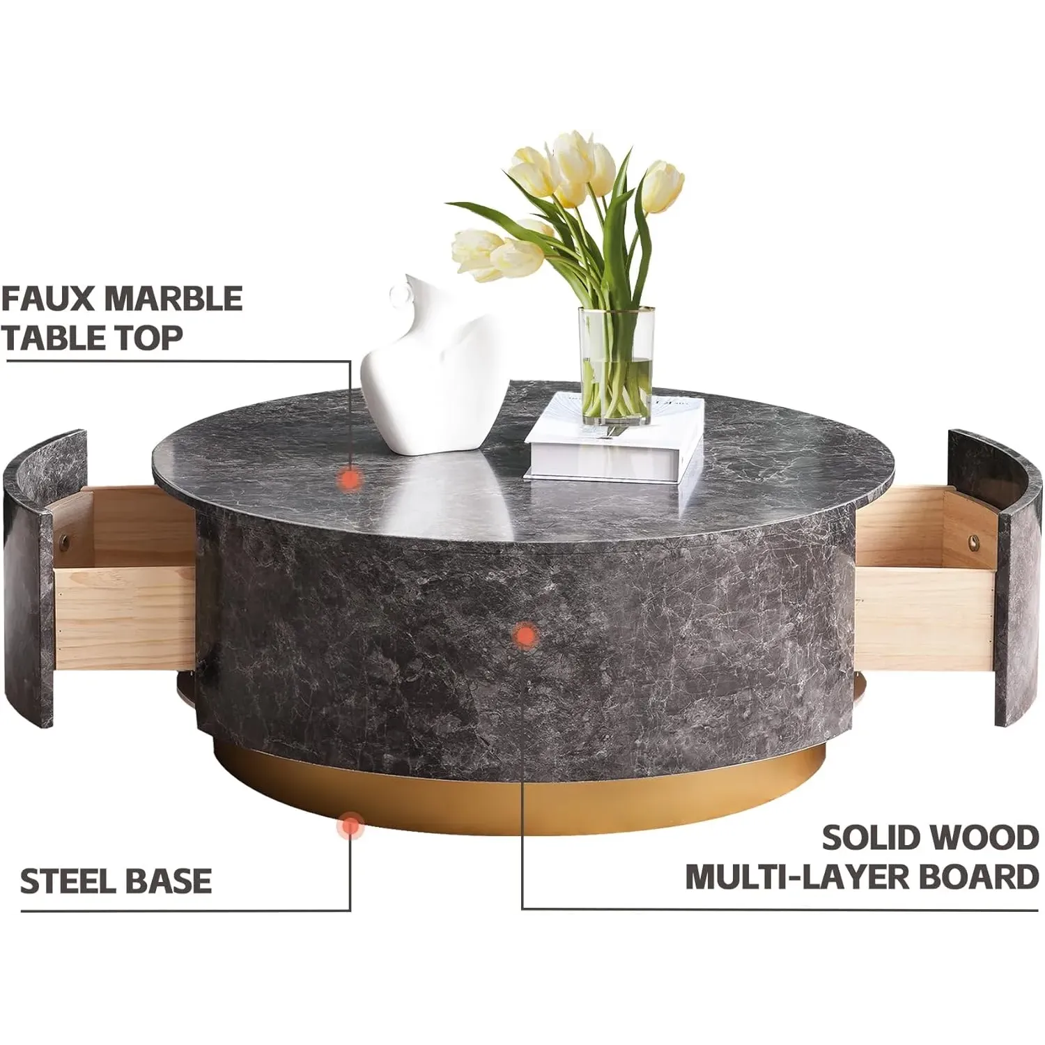 http://Round%20Coffee%20Table%20Faux%20Marble,%2033.4%20Mid%20Century%20Modern%20Coffee%20Table%20With%202%20Drawers,%20Center%20Table%20For%20Living%20Room,%20Office,%20Grey%203