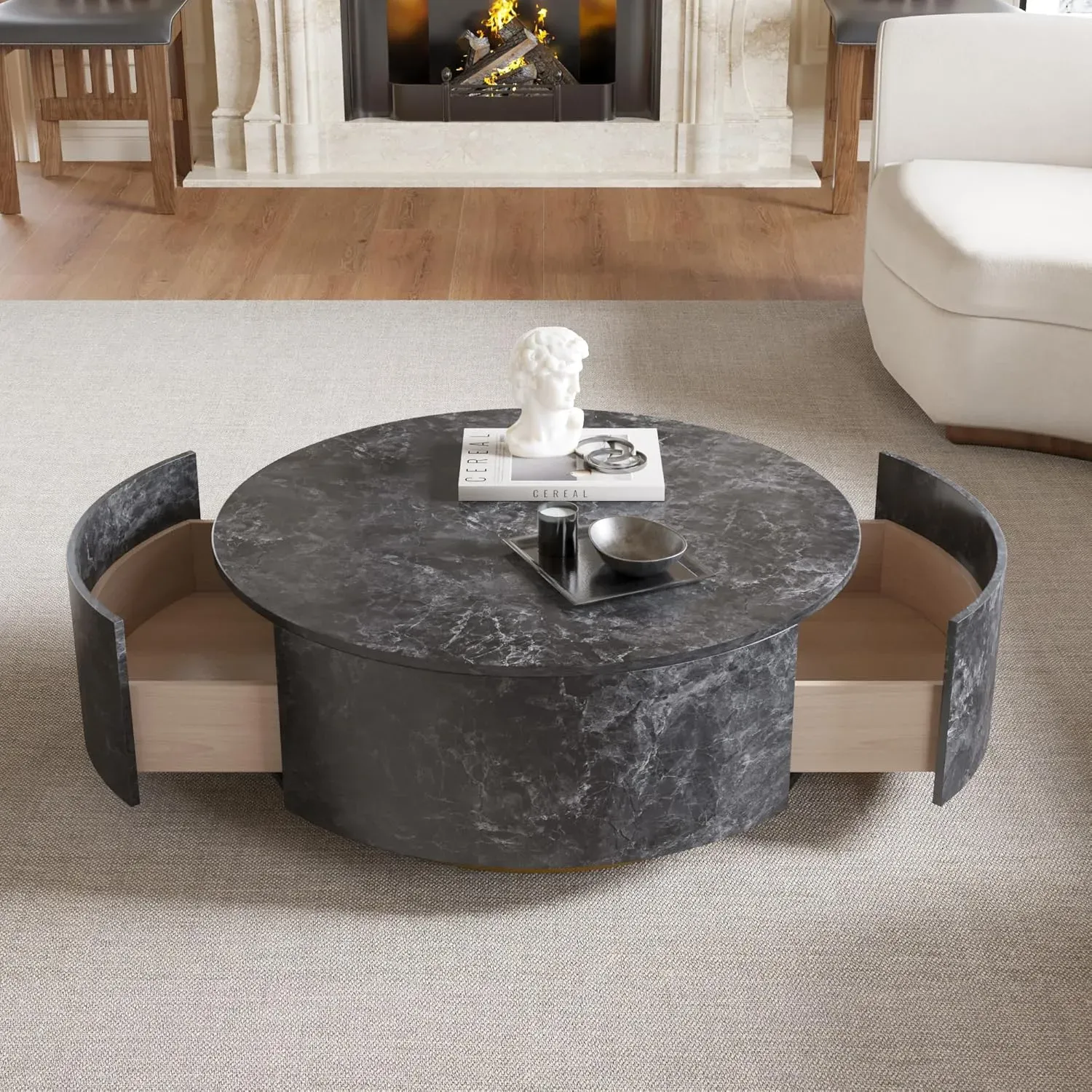 Marble Top 33" Round Grey with Luxe Gold Base
