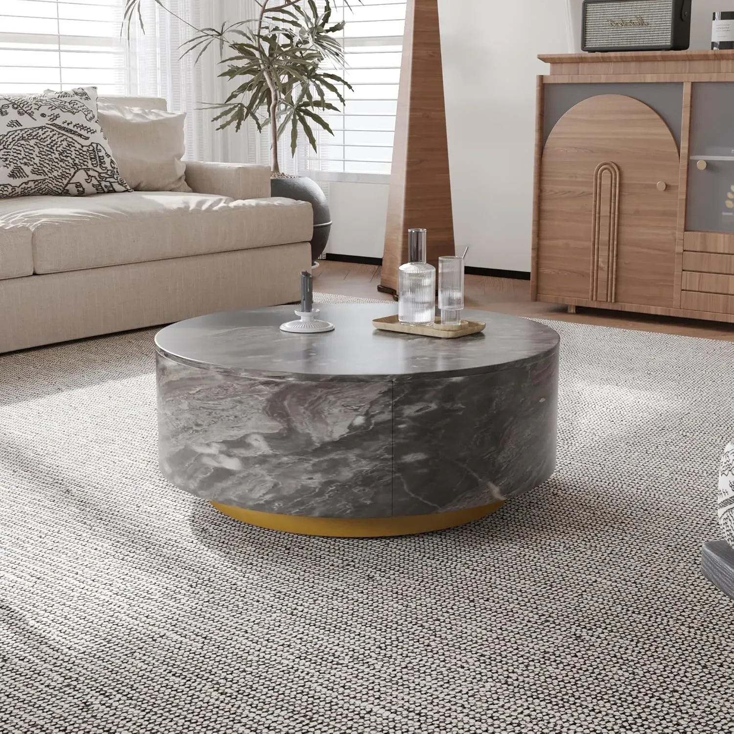 http://Round%20Coffee%20Table%20Faux%20Marble,%2033.4%20Mid%20Century%20Modern%20Coffee%20Table%20With%202%20Drawers,%20Center%20Table%20For%20Living%20Room,%20Office,%20Light%20Gray%201