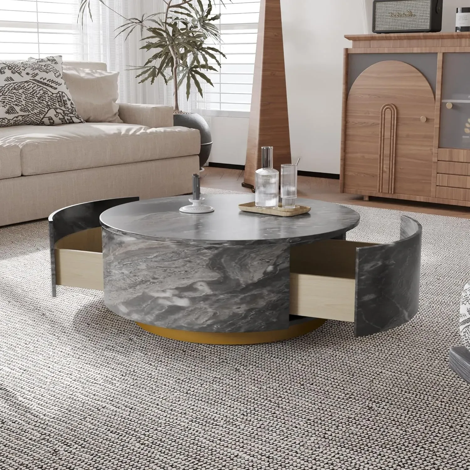 Marble Top 33" Round Light Gray for Dusk Gold