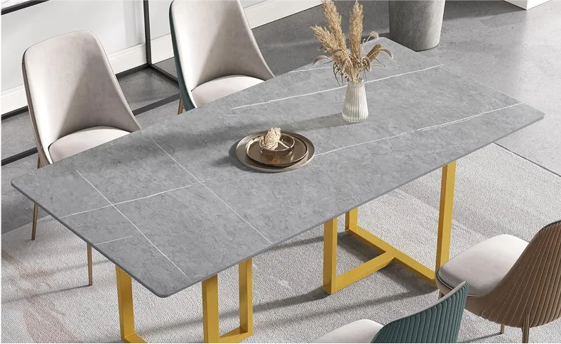 Close-up of Trani dining table's stone surface highlighting texture and quality craftsmanship