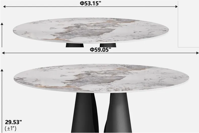 Slate Dining Table Size Options - 53.1 inch and 59 inch Diameter for 6-8 Guests