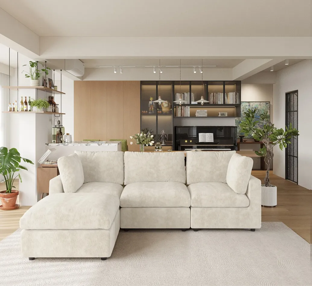 3 Seater With Ottoman L Shaped Skin Friendly Washable Couch