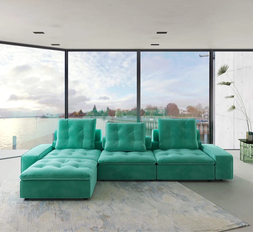 Adjustable Cozy Velvet L Shaped Sectionals 4 Seaters