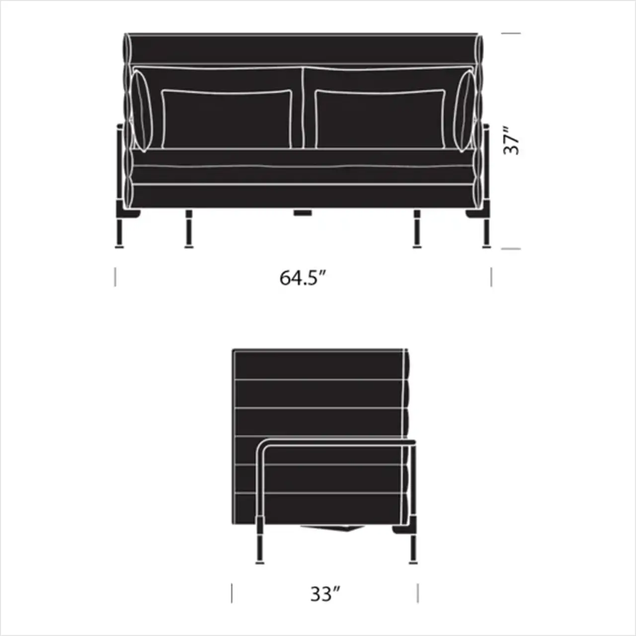 Alcove Lowback Sofa Blue Linen Fabric Dimension Drawing