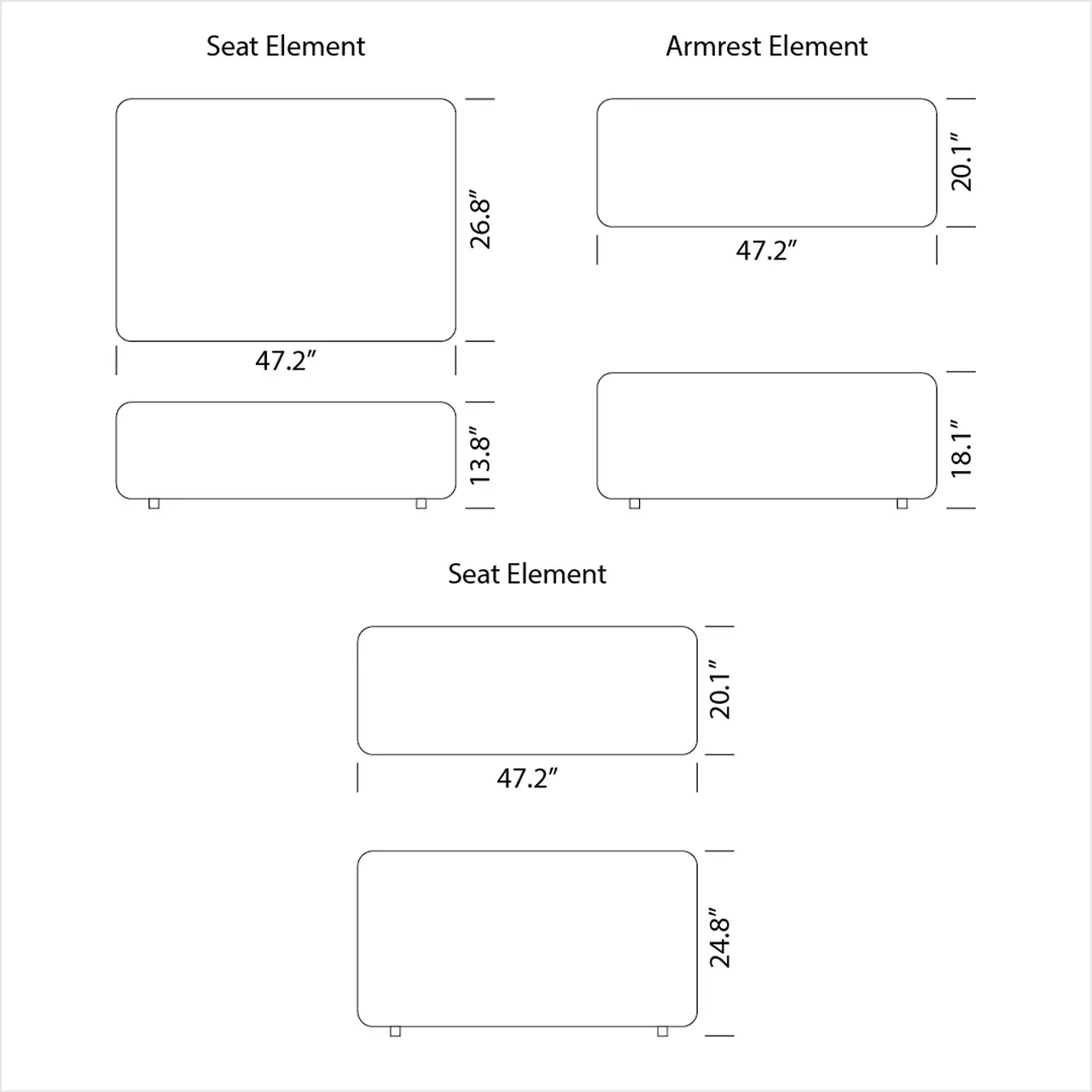 Extrasoft Modular Sofa Replica Dimension Drawing
