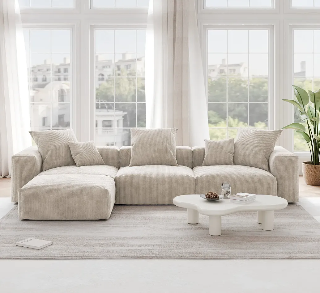 Modular Comfort Corduroy L Shaped Sectionals 4 Seaters