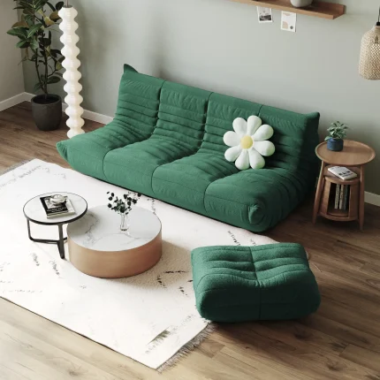 Plush Comfort 96 Inch Teddy Velvet Corner Sectionals 3 Seaters With Ottoman Green