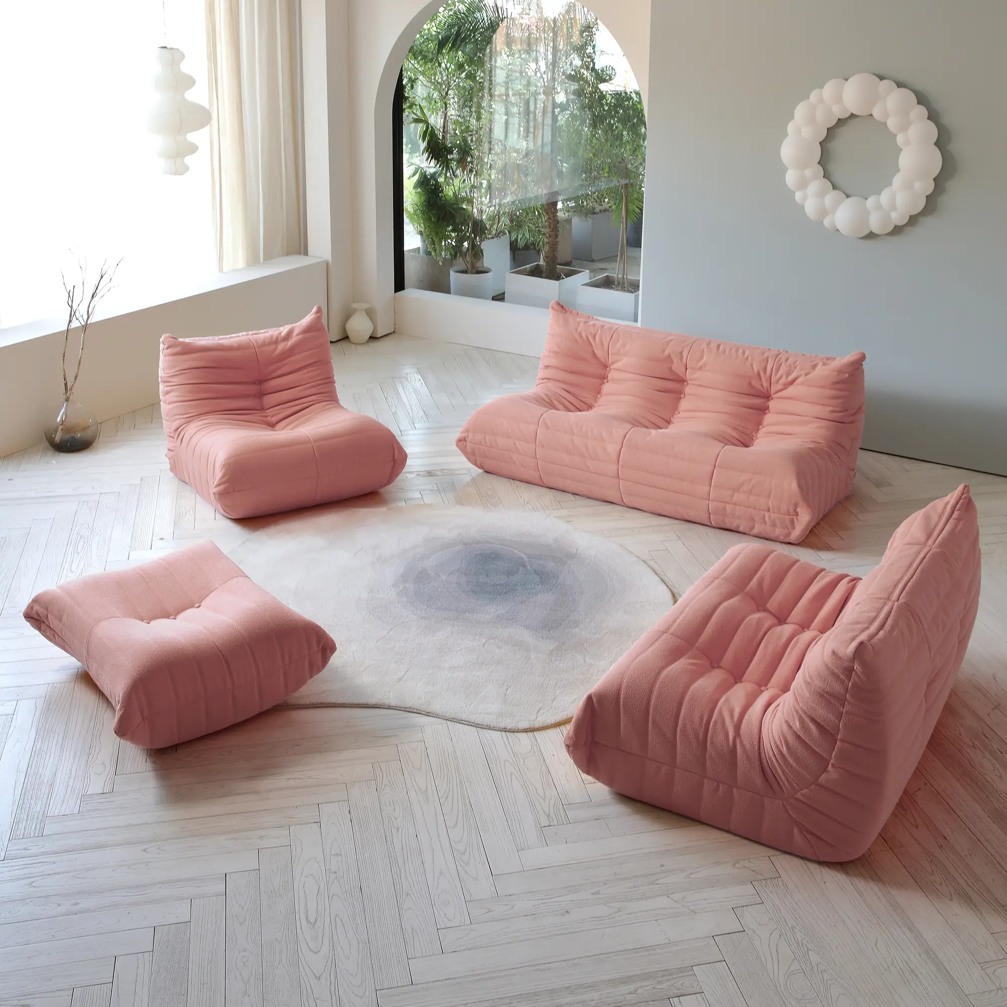 Spacious Comfort 72-Inch Teddy Velvet U Sectionals 6-Seaters