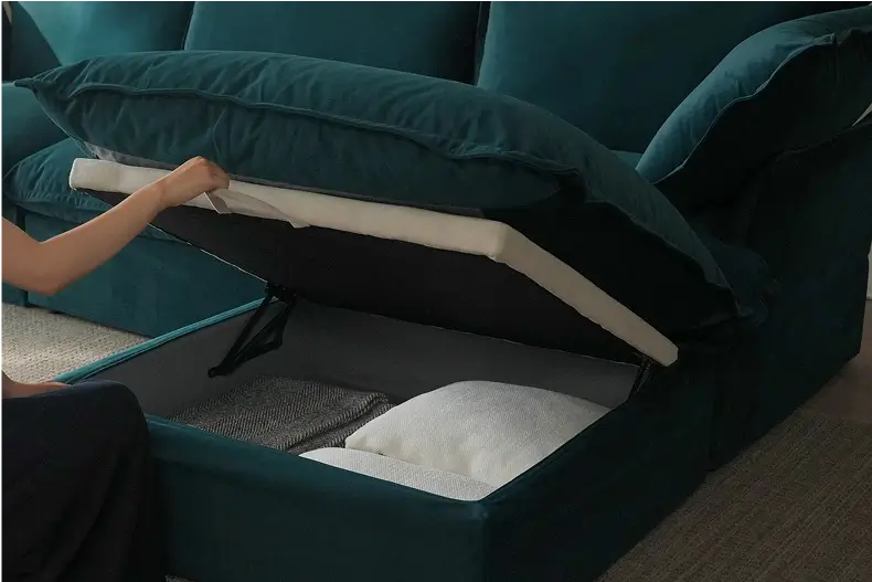 Sky Cloud Plus Velvet Sectional Sofa Storage Ottoman Feature