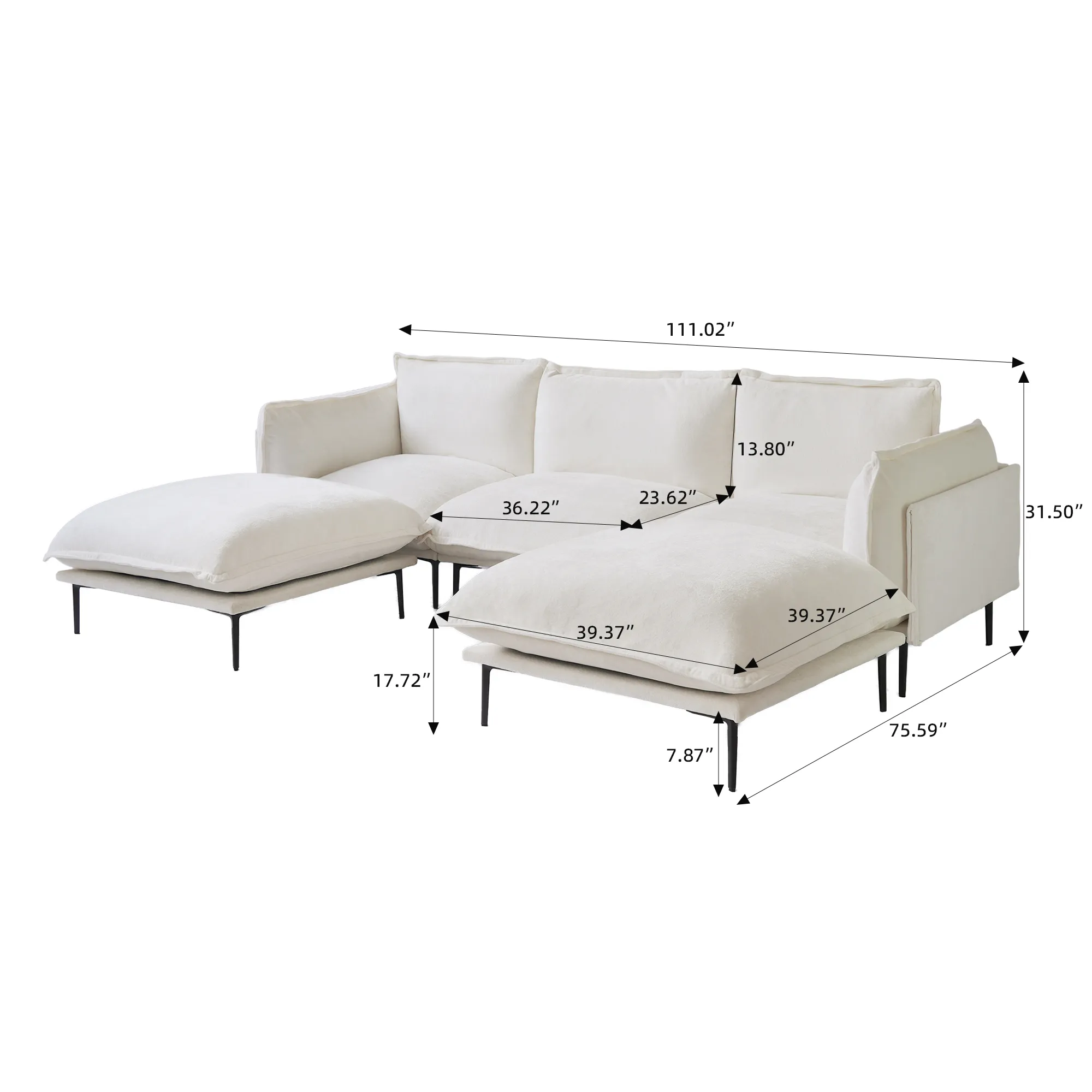 Size Of 3 Seater U Shaped 143 Modular Sofa