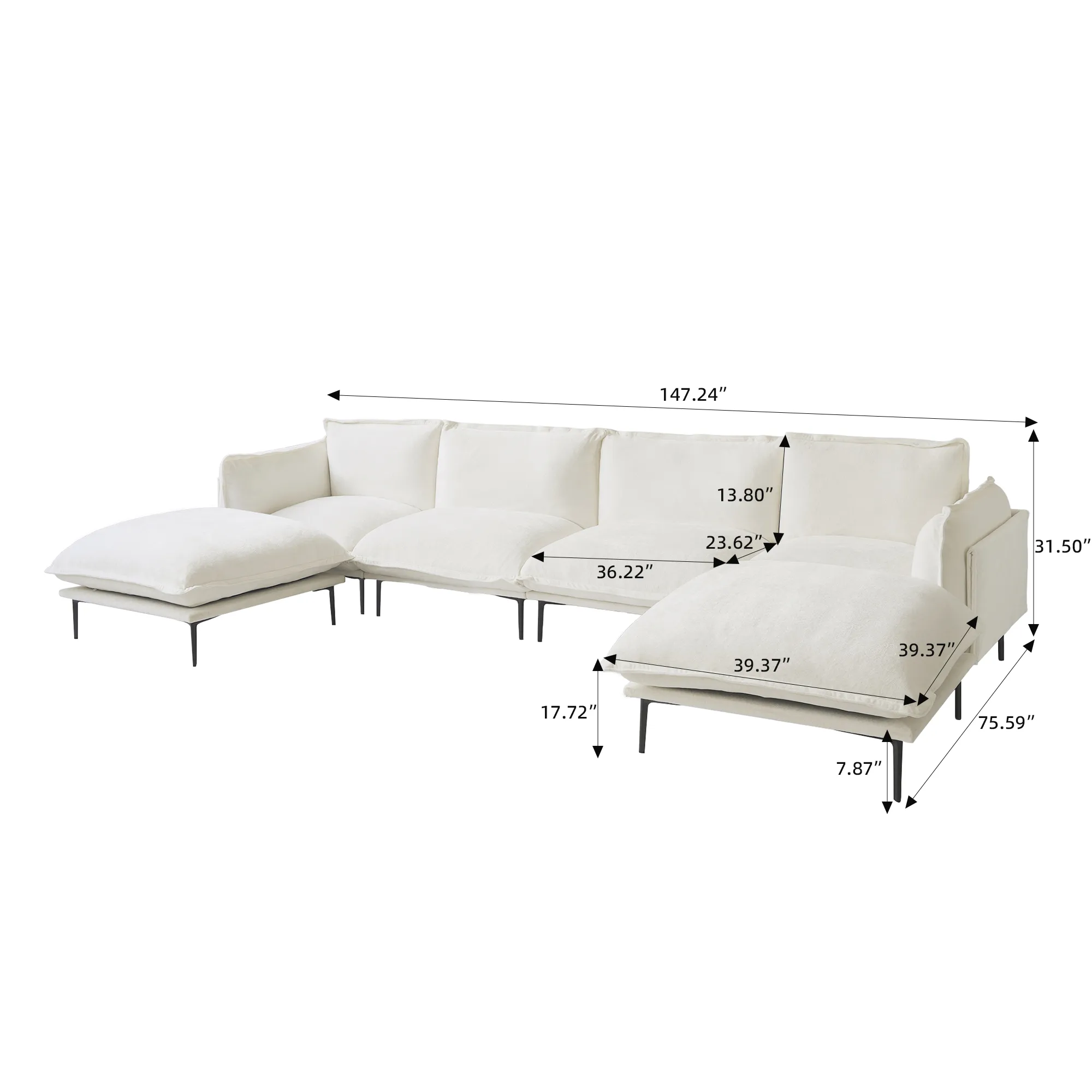 Size Of 4 Seater U Shaped 143 Modular Sofa