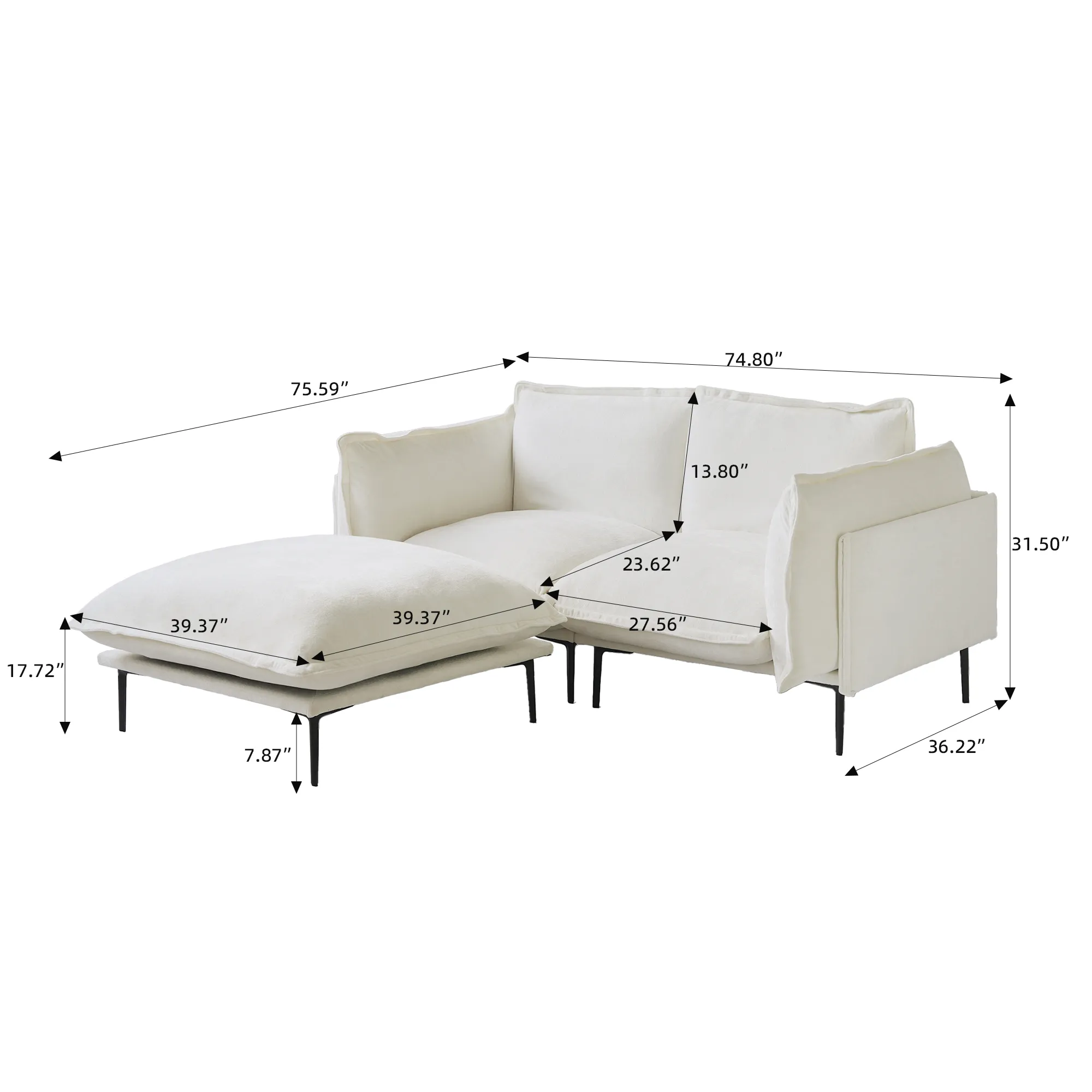 Size Of Loveseat Chaise 143 Modular Sofa