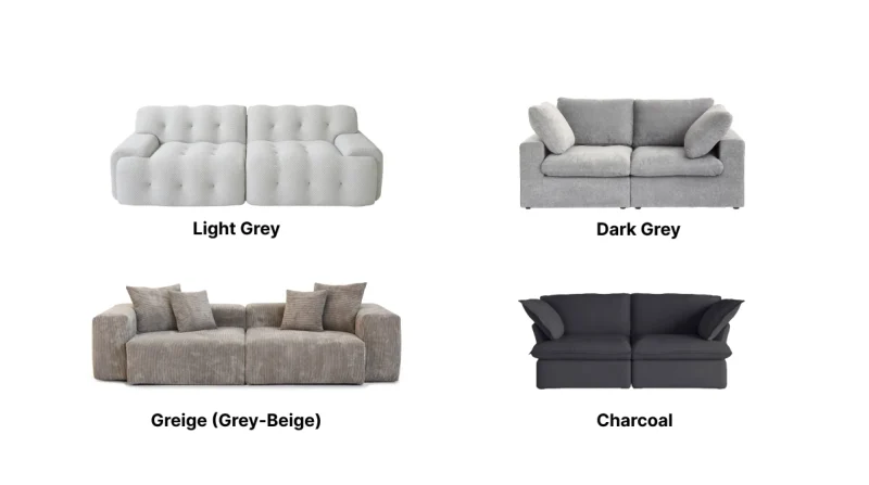 different shades of grey of sofas